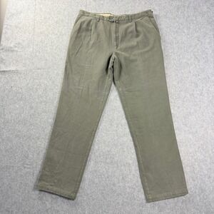 Aquascutum AquaSport Mens 38x33 Olive Green Cotton Pleated Pants Made Italy